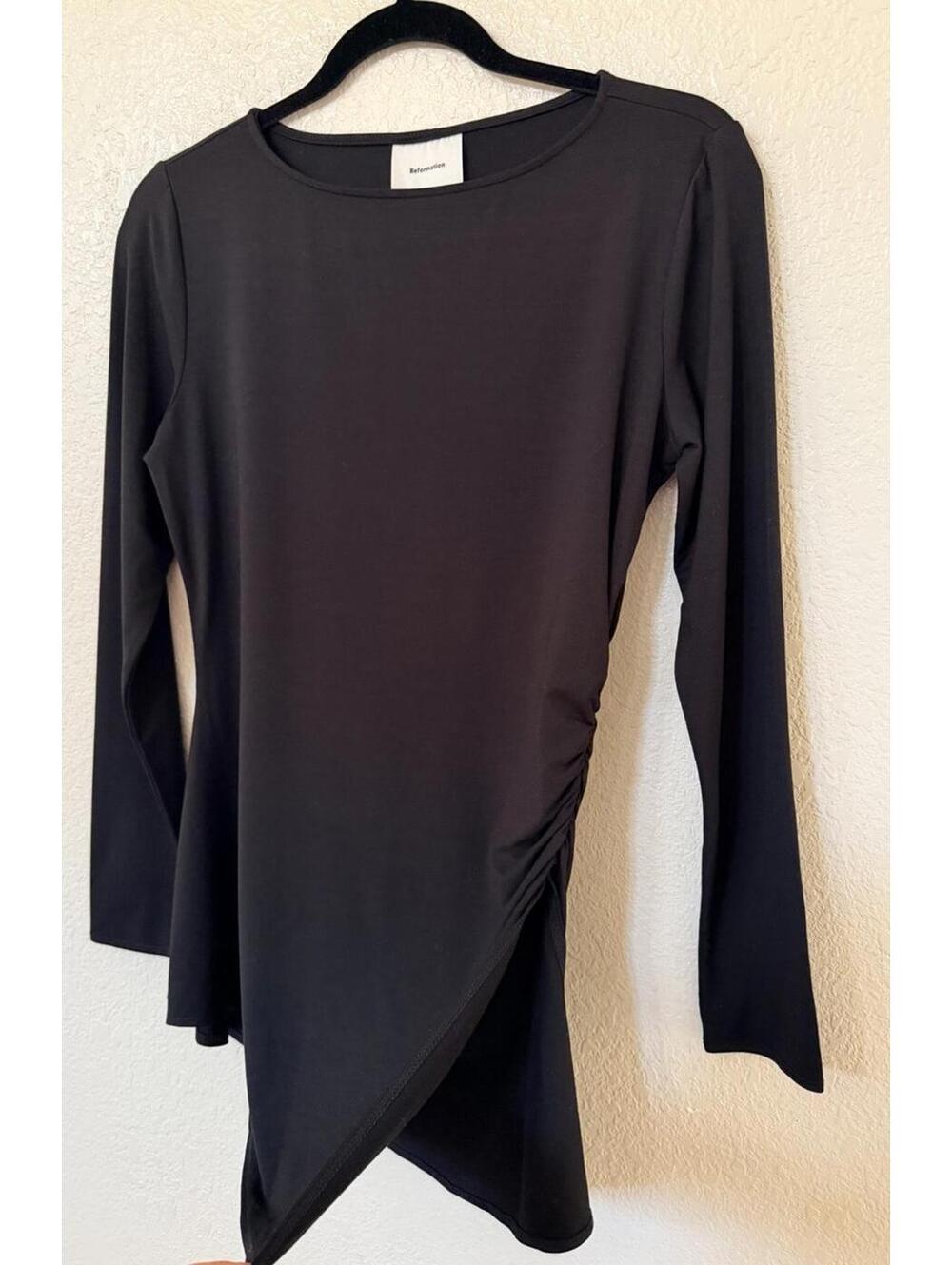 New Reformation Margot Asymmetric Peplum Knit Top In Black Size L - Picture 3 of 8